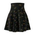 Black Floral Skater Skirt — Vintage Gold Locust + Black Roses, Flared A-Line Women’s Skirt