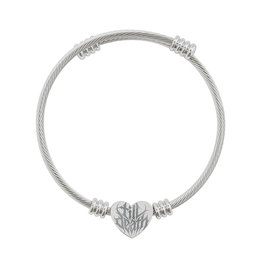 Till Death Engravable Heart Cuff Bracelet - Minimalist Streetwear Jewelry - White Locust