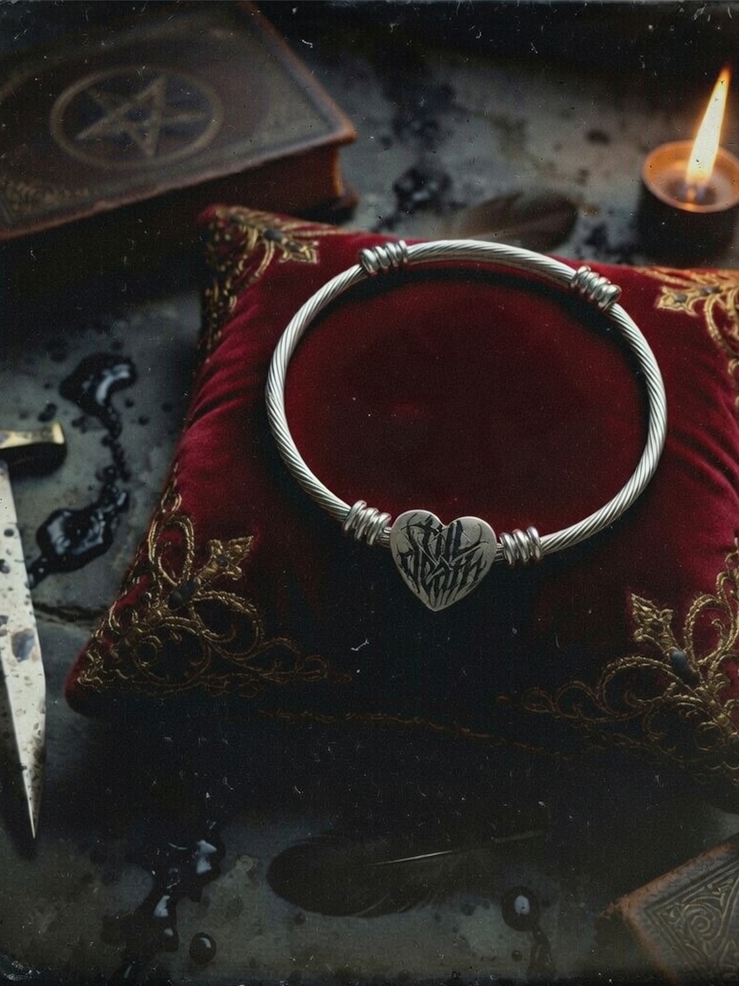 Till Death - Engravable Heart Cuff Bracelet (Silver or Gold)