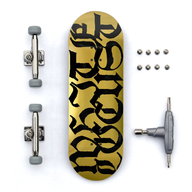 White Locust Fingerboard – Gold – complete set (deck, trucks, hardware, tool)