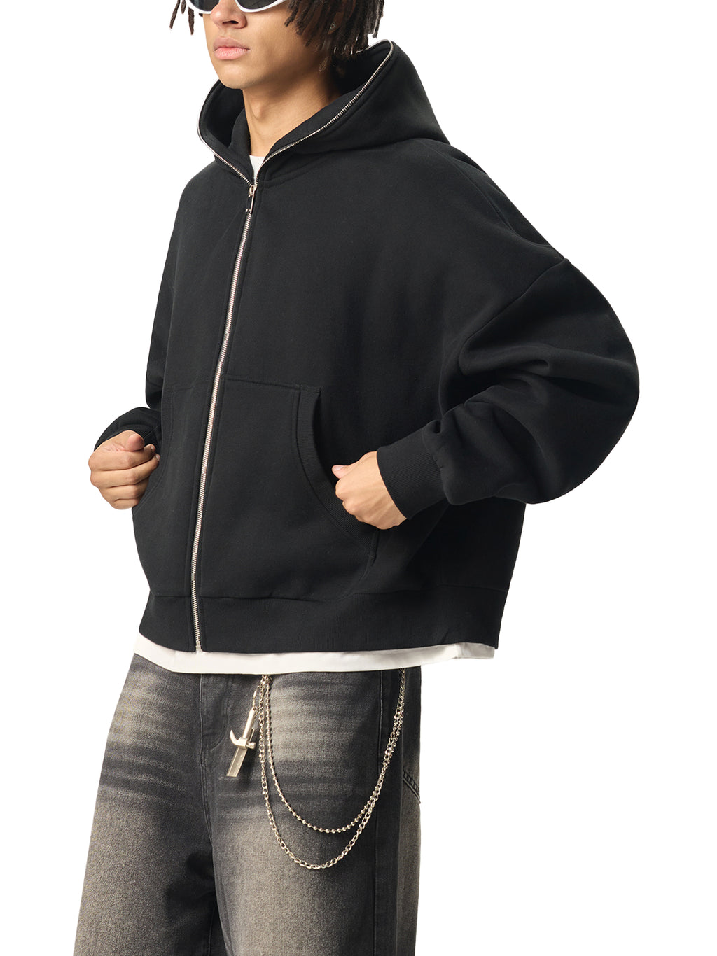 Cristian Castro Sudadera | Fleeced Full-Zip Boxy Hoodie