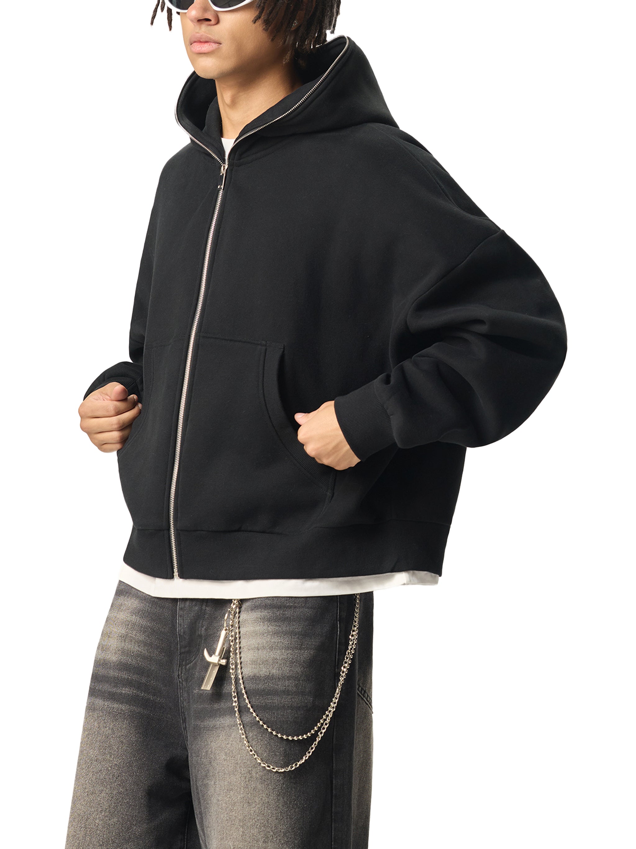 Cristian Castro Sudadera | Fleeced Full-Zip Boxy Hoodie