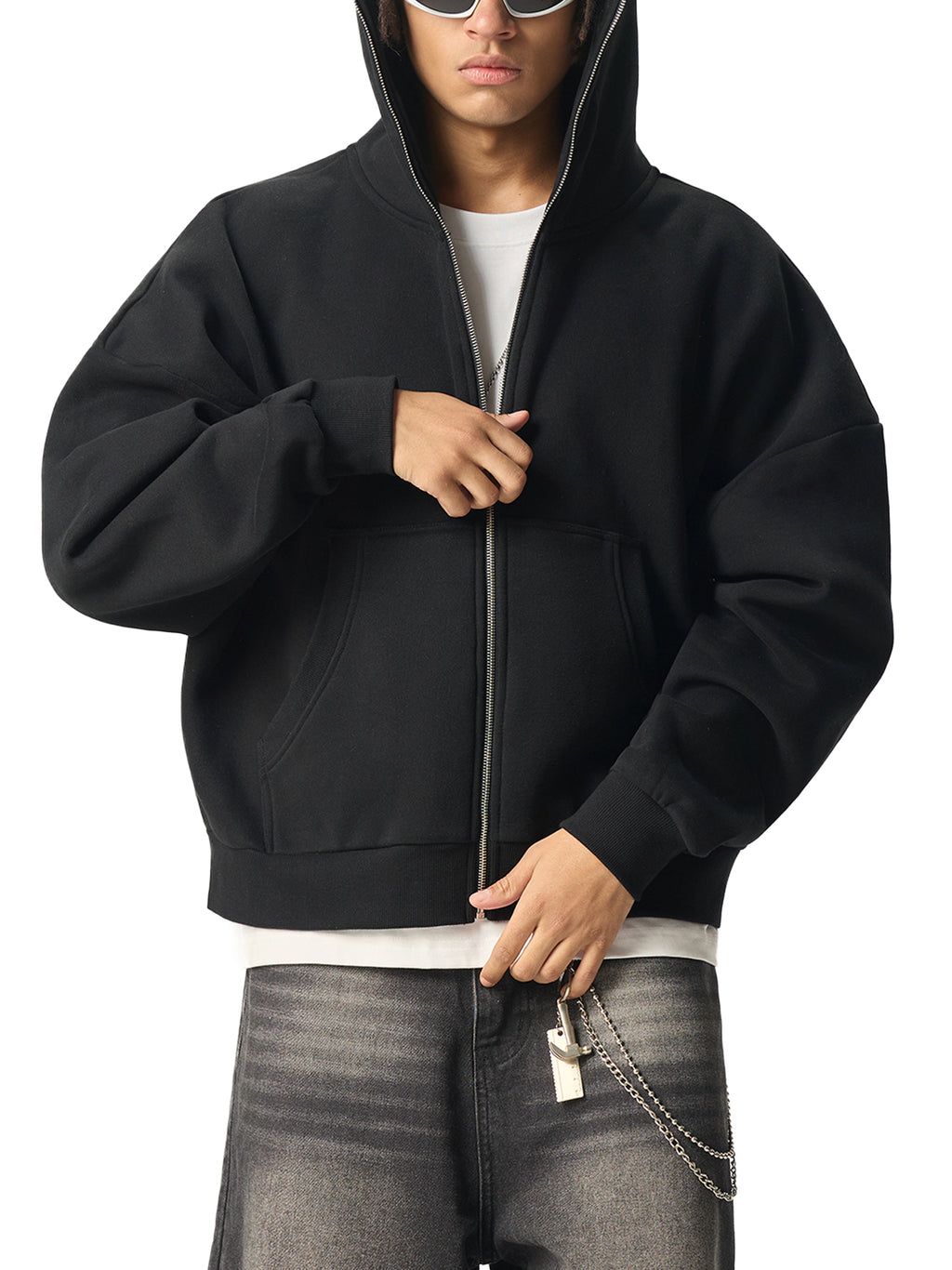 Cristian Castro Sudadera | Fleeced Full-Zip Boxy Hoodie